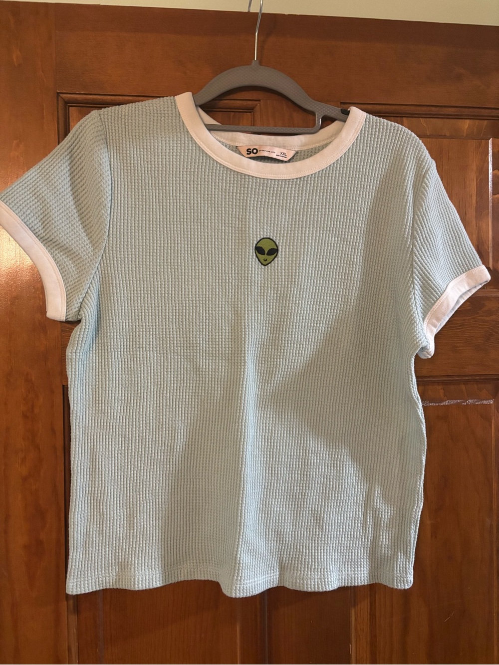 SO Light Blue Alien Patch Ringer Tee with White Trim